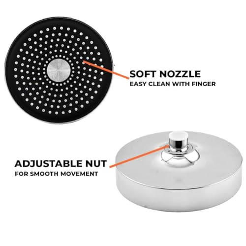 Image of HOUZA Round Shower Head for Bathroom | 4 Inch Single Flow Overhead Shower without Arm | Adjustable Bathroom Shower with Even Water Flow & Rust Resistant | Anti-Clog Silicone Nozzles for Wall Mounting