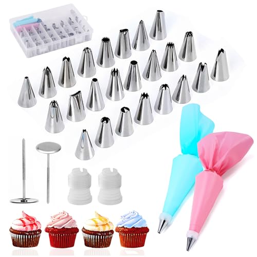 Mangas pasteleras con boquillas, 38 piezas de accesorios para tartas con boquillas, bolsas y boquillas reutilizables, juego de decoración para tartas, accesorios para hornear, para cupcakes, tartas