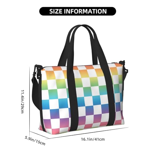 Travel Duffle Bags For Women Men - Pastel Rainbow Checker Print Personal Item Weekender Overnight Gym Carry On Airport Tote Bag With Strap For Yoga, Travel, Business Trips2