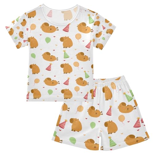 senya Birthday Cat Cute Capybara Summer Pajamas Set Short Cotton Sleepwear 2 Piece