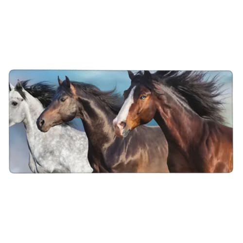 Tapis de souris grand format Chevaux Blancs, sous-main en caoutchouc premium 40 x 90 cm