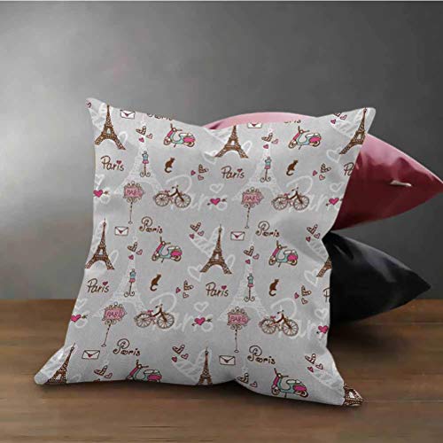 Paris Cushion Cover Case Pattern with Vespa Bikes Mannequin Eiffel Tower Hearts Doodle