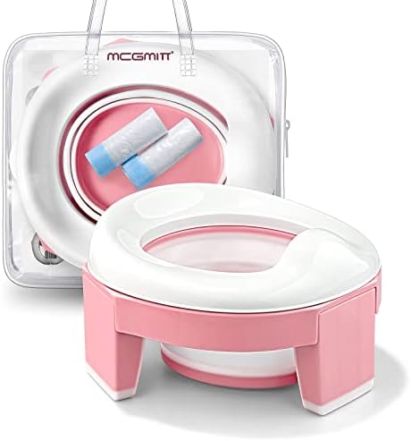 MCGMITT Portable Potty Seat for Kids Travel - Foldable Training Toilet Chair for Toddler Girls with Storage Bags, Potty Training Toilet for Outdoor and Indoor Easy to Clean(Pink)