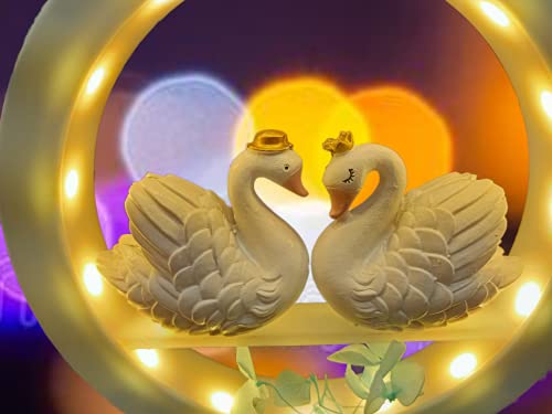 Image of AUGEN Plastic Led Light Couple Swans Idol Statue Showpiece for Home Decor Decoration and Gifting (1 Piece, 9939B)