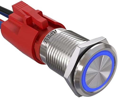 APIELE 10 Amp 16mm Latching Push Button Switch 12V Angel Eye LED Waterproof Stainless Steel Round Self-Locking 1NO (16mm, Blue)