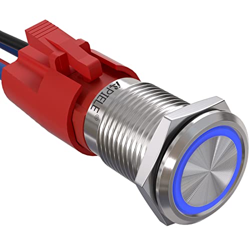 Apiele 10 Amp 16Mm Latching Push Button Switch 12V Angel Eye Led Waterproof Stainless Steel Round Self-Locking 1No (16Mm, Blue) #TOP2