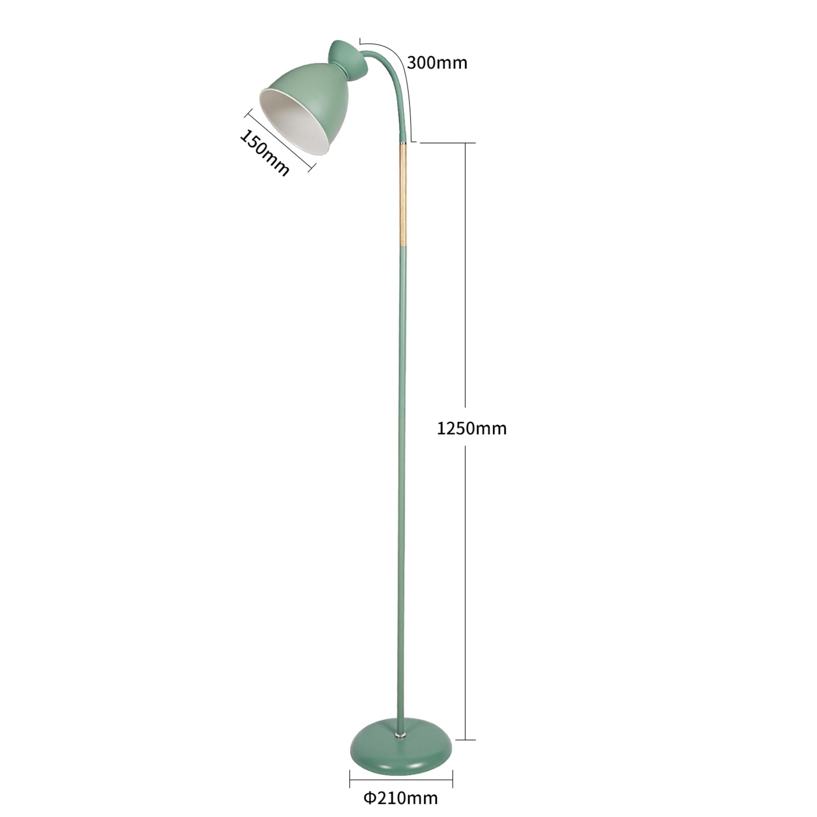 Amdelne Lampada da Terra Vintage, Metallo Lampada da terra LED con Luce da Lettura, E27 MAX 60W Lampade da Terra Salotto, Verde Piantana Luce Regolabile H 159 cm per Camera da Letto, Ufficio, Studio