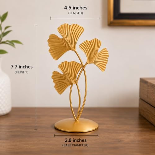 Image of (Set of 2) Iron Gold Plated 3 Leaf Shape 7.5 Inches Table Stand for Home & Living Room Decor | Metal Ginkgo Leaf Showpiece for Office, Bedroom & Shelf Decoration | Decorative Items for Home