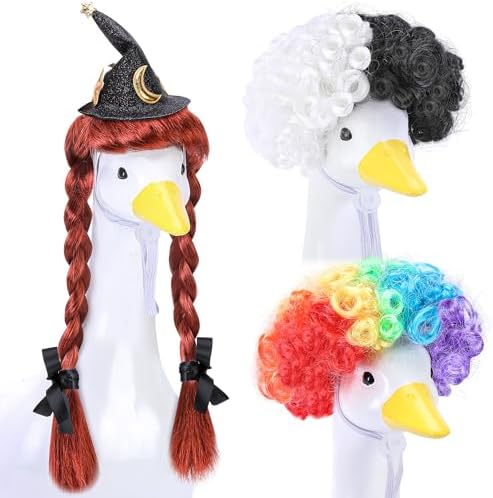 DECOHS 3 Pcs Halloween Porch Goose Wigs, Funny Lawn Statue Goosey...