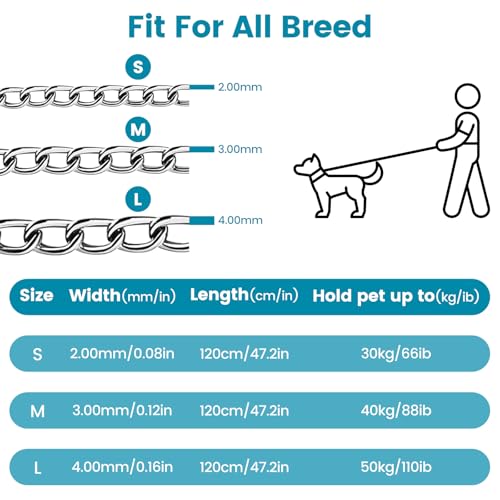 PETTOM Hundeleine Kette, Hundekette Leine, Bissfeste Hundeleine 120cm Metall, Kettenleine mit Gepolstertem Griff für Große und Kleine Hunde