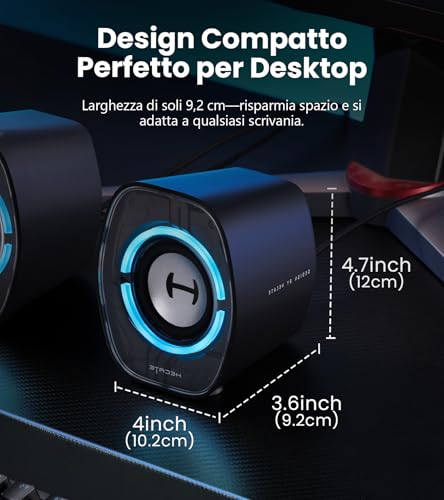 G1000 II Casse per Computer Gaming, Driver Full-Range da 2,5 Pollici con Bassi Potenziati, Bluetooth 5.4 via USB-C/AUX, 9 Modalità RGB Dinamiche, Compatte per PC/PS5/Switch (Nero) - Casse per PC - Immagine 8