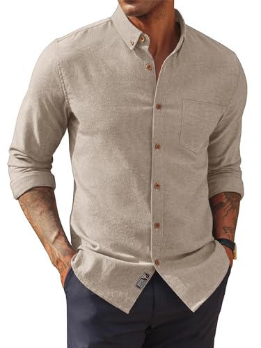 PJ PAUL JONES Herren Hemd Klassisches Button-Down Langarm Baumwollmischung Freizeithemd Beige L PJ PAUL JONES Herren Hemd Klassisches Button-Down Langarm Baumwollmischung Freizeithemd Beige L