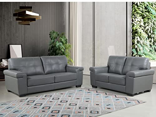 Set divano Pelle Grigio Vente-unique - Divani a 3+2 posti in pelle Grigio - HAZEL