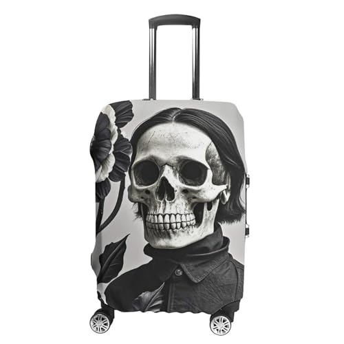 Black And White Flowers And Skull Printed Luggage Cover Protector, Fits 18-32 Inch Luggage