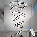 XGZL·LIGHTING 7-Rings Modern LED Chandelier Black D31.5’’ Contemporary Foyer Chandeliers Entryway High Ceiling Chandelier, Large Chandeliers for High Ceilings for Living Room Entrance Staircase