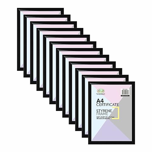 (Set of 12) A4 Black Photo Frame Styrene Front Picture Frames Certificate Frame Portrait Landscape Wall Mountable/Tabletop Frame Picture Wall Display Art Gallery For Home Office Wall Decor