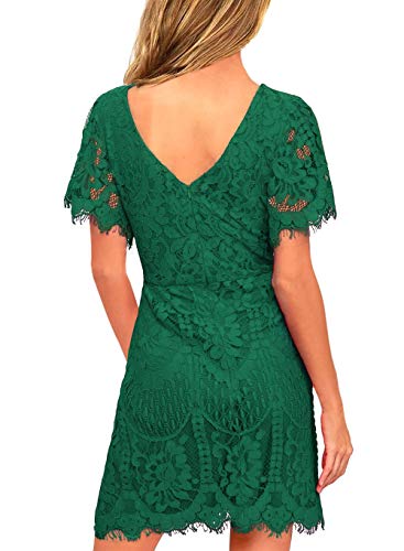 MSLG Women's Elegant Round Neck V-Back Wedding Guest Floral Lace Cocktail Party A Line Dress 9102