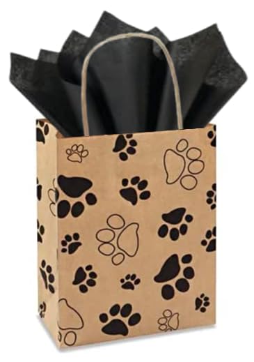 Chalkallaboutit Christmas Paw Print Gift Bag Set Set of 5 gift bags with tissue paper and gift tag (Black Tissue)
