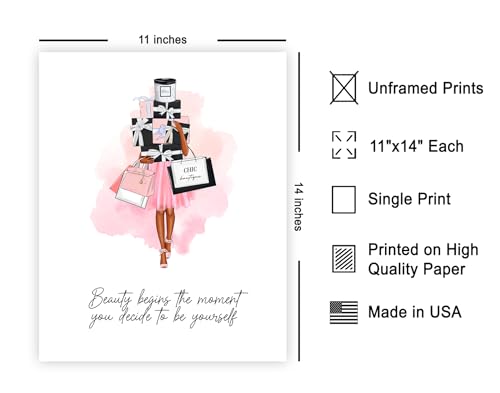 Image of Poster Master Lady with Shopping Bags Poster - Fashion Print - Trendy Art - Modern Art - Gift for Women & Fashionista - Luxury Haute Couture Decor for Bedroom or Girl's Room - 11x14 UNFRAMED Wall Art