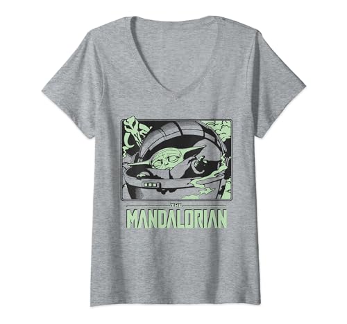 T-shirt V Star Wars Mandalorian The Child pour femme en coton imprimé
