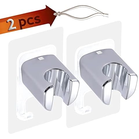 2 Pack Shower Head Holder Strong Adhesive, 1 Storage Hook，Handheld Shower Wand Holder No Drilling Wall Mount Bracket (Chrome) Cover