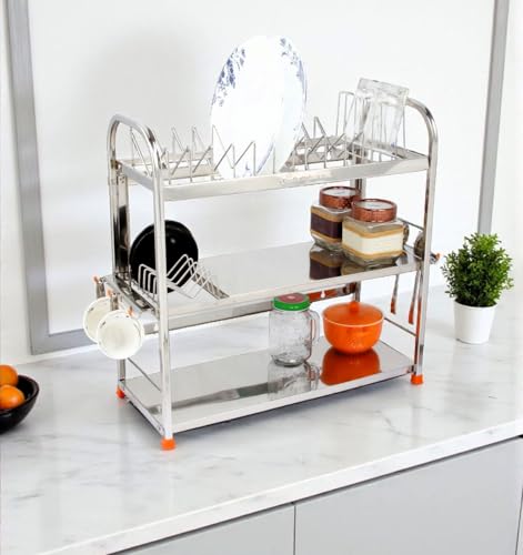 Image of AMOL Premium Stainless Steel Dish Rack | Utensils Stand, Vessels Rack, Bartan Stand, Crockery Holder & Kitchen Organizer for Platform & Wall Mount - Rust-Proof & Heavy Duty