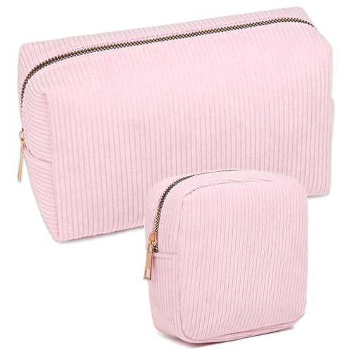 Impermeable Maquillaje Neceser de Viaje 2 Piezas Neceser de Maquillaje Organizador, Neceser de Viaje con Asa y Compartimento, Regalo para Mujeres, Niñas, Novias, Mejores Amigas (Rosa)