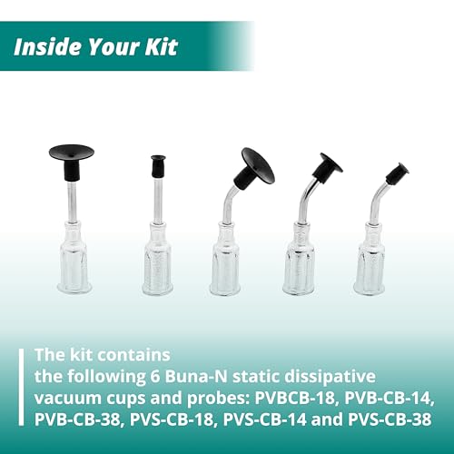 Image of Excelta PV-3A-ESD Pen-Vac Pro Vacuum Pen Kit, 5 Inch Length, 0.5 Inch Diameter, ESD Safe with 6 Buna-N Static Dissipative Vacuum Cups and Probes, Made in USA, Professional