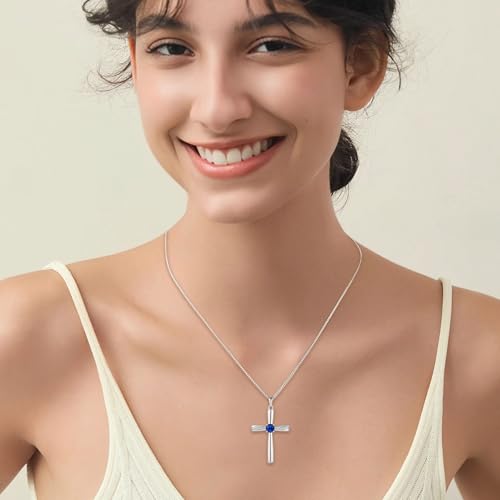 Cross Necklace 925 Sterling Silver Birthstone Pendant Stylish Minimalist Necklace Religious Jewelry Gifts for Women2