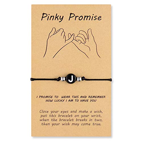 VU100 Pinky Promise Distance Matching String Initial J BFF Bracelets for 2 Women Girls Alphabet Letter Love Heart Charm Wish Couple Best Friend Friendship Mom Daughter Jewelry Gifts