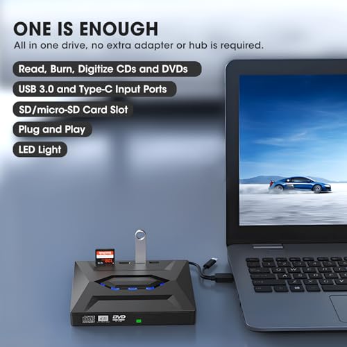 Roofull External Cd Dvd Drive Usb 3.0 & Usb-C Cd Rom Burner Dvd Player With Usb Hub And Sd Card Reader thumb #7