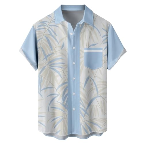 Chemise homme hawaïenne été plage en coton et lin avec poche