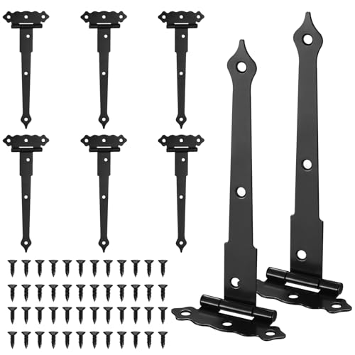 8 Piezas Bisagras en T, Bisagras para Puertas de Madera, Bisagras de Puerta de Jardín de Cobertizo de Granero, Visagras Bisagras de Acero Inoxidable con Tornillos (6 pulgadas patrón de flores)