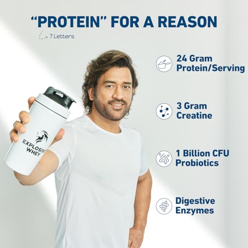 Image of Explosive Whey Nitro Series Whey Protein - Trusted by M.S. Dhoni | 24g Protein & 3g German Sourced Creatine for Strength, Endurance, & Lean Muscle - 29 Servings - 1Kg, RICH CHOCOLATE