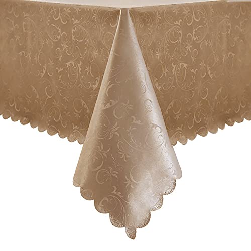 Image of Romanstile Waterproof Vinyl Tablecloth Rectangle, 52 x 70 Inch, Flower Champagne
