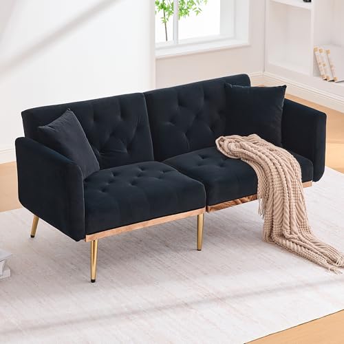 Sapgaks Canapé 2 Places Moderne avec Dossier réglable, Canapé-lit Multifonction 2 en 1 avec Coussins, Tissu Velours, Canapé-lit Double Pliant, Pieds en...