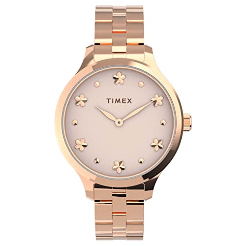 Timex Women'S Peyton 36Mm Quartz Dress Watch With Stainless Steel Strap, Rose Gold, 14 (Model: Tw2V23400Vq)