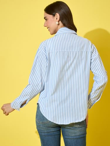 Image of DIMPY GARMENTS Women's Cotton Striped Oversized Long Sleeve Button-Down Shirt