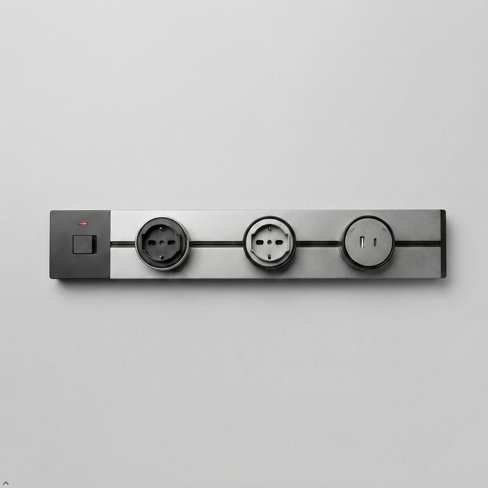 gloca Presa a Binario da Parete 25A 110-240V 6250W | Multi Presa Elettrica Scorrevoli con 2 Schuko e 1 USB-A+C 12W | Binario Modulare Cucina Ufficio (Grigio Metallizzato, 50 cm)
