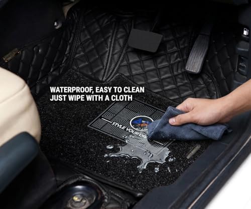 Image of Autofurnish Luxury 7D Car Mat Full Set for Mahindra XUV700 (6 Seater) 2024 || Luxury Leather Dual-Stitch Full Set 7D Car Floor Mat || 100% Waterproof || Color : Black Black