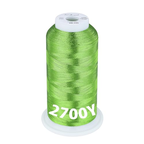 Image of Simthread 2700 Yards Metallic Embroidery Machine Thread - Lime Green MS-023, 40wt High-Sheen King Spool, Smooth Running & Break Resistant for Commercial & Home Embroidery Machines