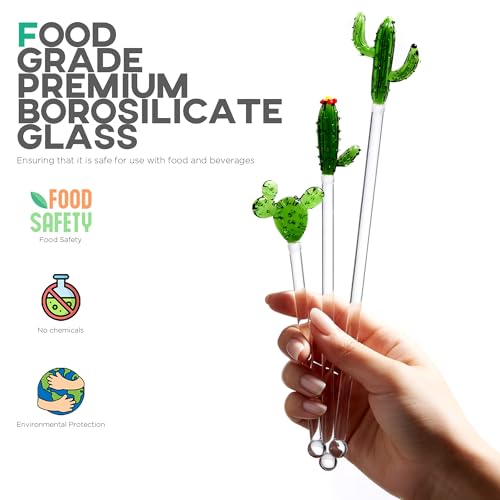 Mélangeurs à expresso réutilisables en verre soufflé au design cactus unique