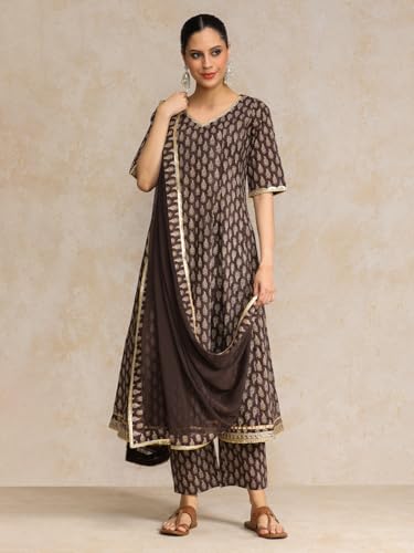 Anarkali Varanga ensemble imprimé ethno haut de gamme avec détails brodés - 2