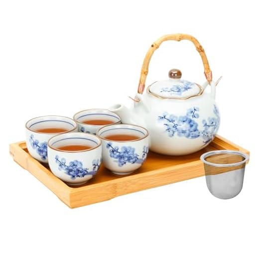 Elegant Japanese Tea Set with Bamboo Tray