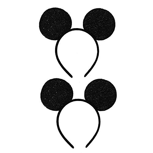 CHuangQi Mouse Ears Headbands (Set of 2), Black Sequin Ear Headbands for Boys and Girls Birthday Party or Celebrations & Event