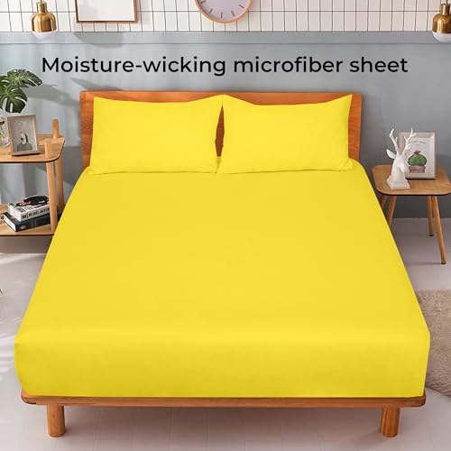 Image of Royale Linens Fitted Sheet Queen - Ultra Soft 1800 Brushed Microfiber - Hotel Luxury Bottom Sheets - Wrinkle Free & Fade Resistant - Deep Pocket Fitted Sheet Only (Queen, Yellow)