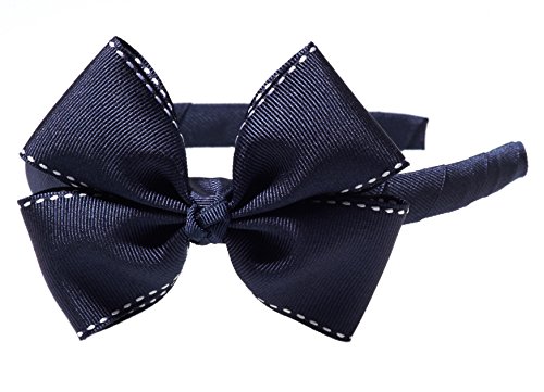 Anna Belen Girls"Sara" Stitched Grosgrain Bow Headband O/S Navy