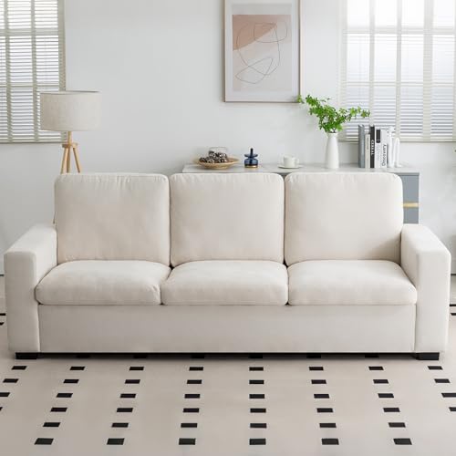 AMICLIBER 88" Comfy 3-Seater Sofa, Cotton Linen, Cream White
