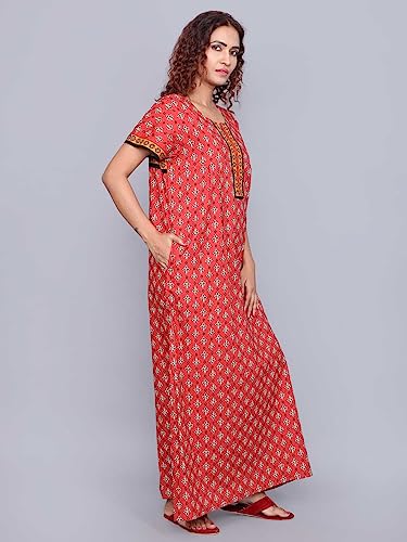 Image of Evolove Women's Cotton Long Maxi Night Gown Nighty Dress with Pocket, Super Soft Comfortable (LNG-Cotton-2)