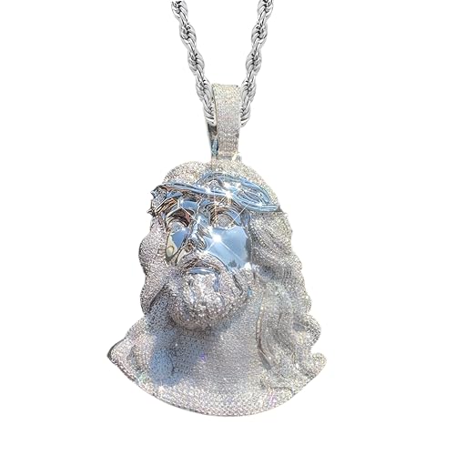 14K Gold Filled Iced Our Jesus Necklace For Women And Men - 925 Sterling Silver 5A+ Cubic Zirconic Jesus Head Pendant Iced Out Chain, Religious Hip Hop Jewelry